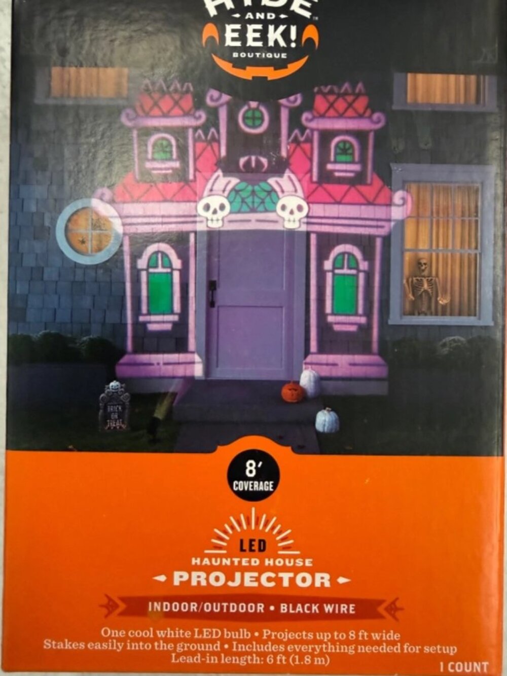 Hyde and Eek! LED Haunted House Projector Indoor/Outdoor 8 ft Halloween Deco NEW